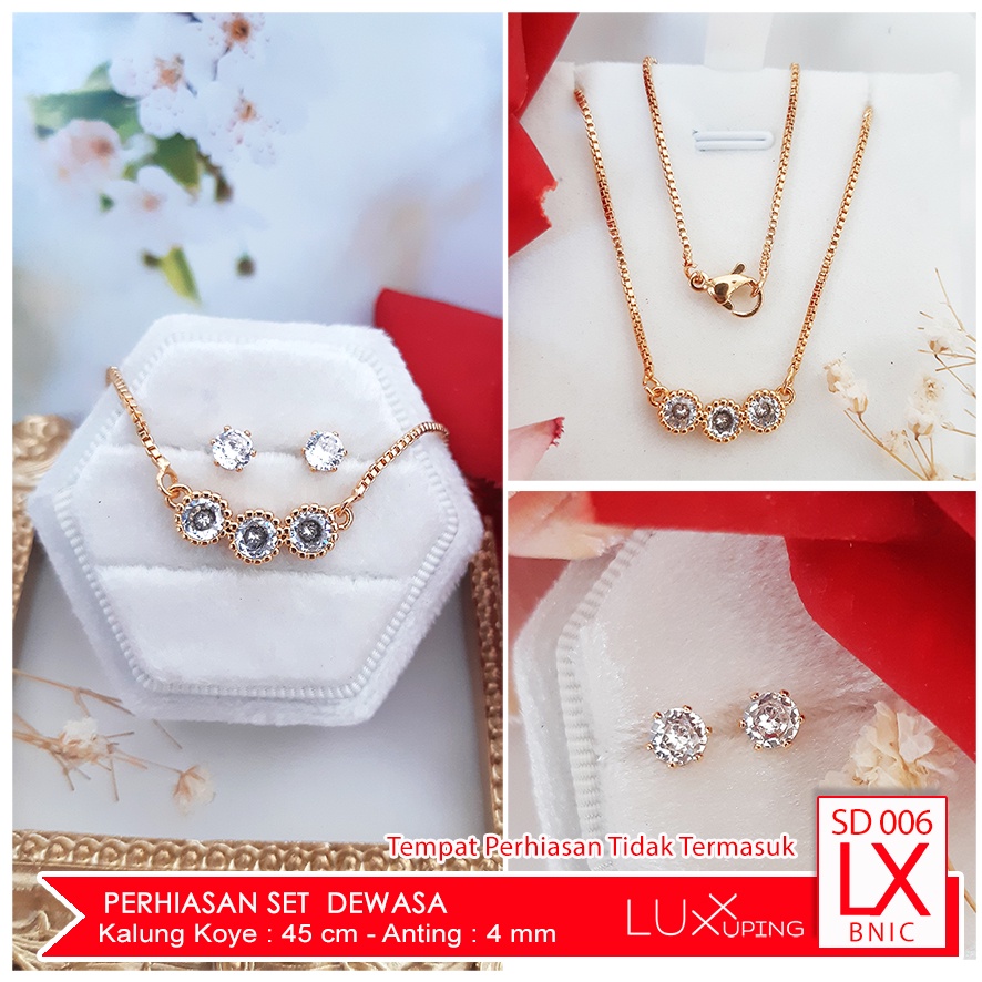 SD 006 Perhiasan Set Wanita Dewasa Kalung Anting Perhiasan Emas Imitasi Murah Kalung Set Liontin Soliter Mata Satu Tidak Termasuk Kotak Display PerhiasanLuxx Xuping Set