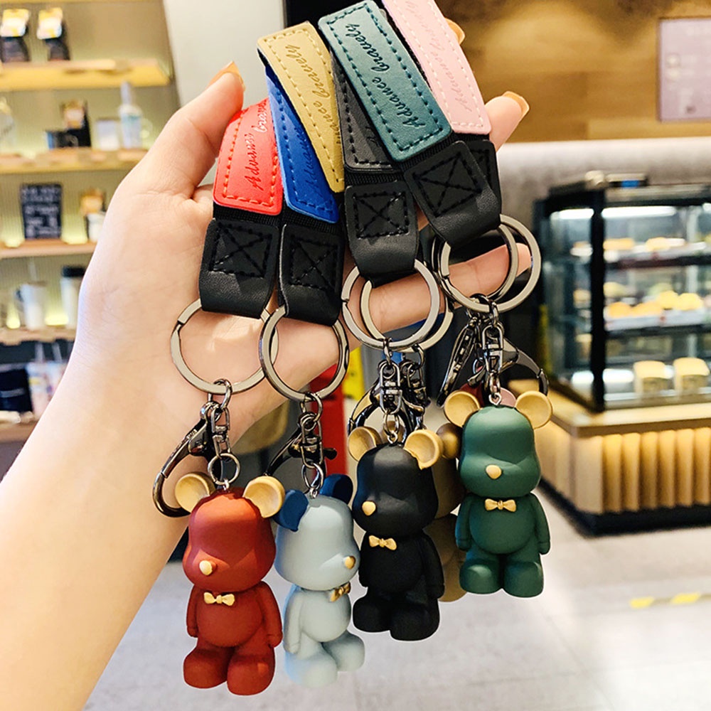 Gentleman Bow Tie Bear Car Keychain Cute Creative Leather Practical Small Gift Giveaway Key Pendant