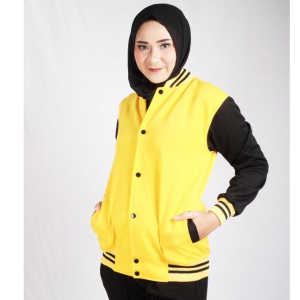 Jaket Baseball Polos Bahan Tebal pria wanita | Jaket baseball varsity-Kuning hitam