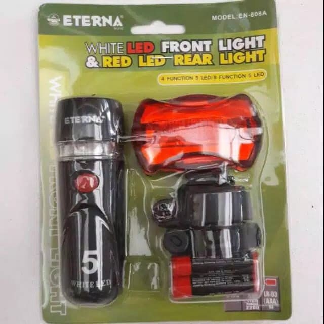 Lampu Sepeda/ Bicycle Head Light 5 LED ETERNA EN-808A set (depan+belakang)