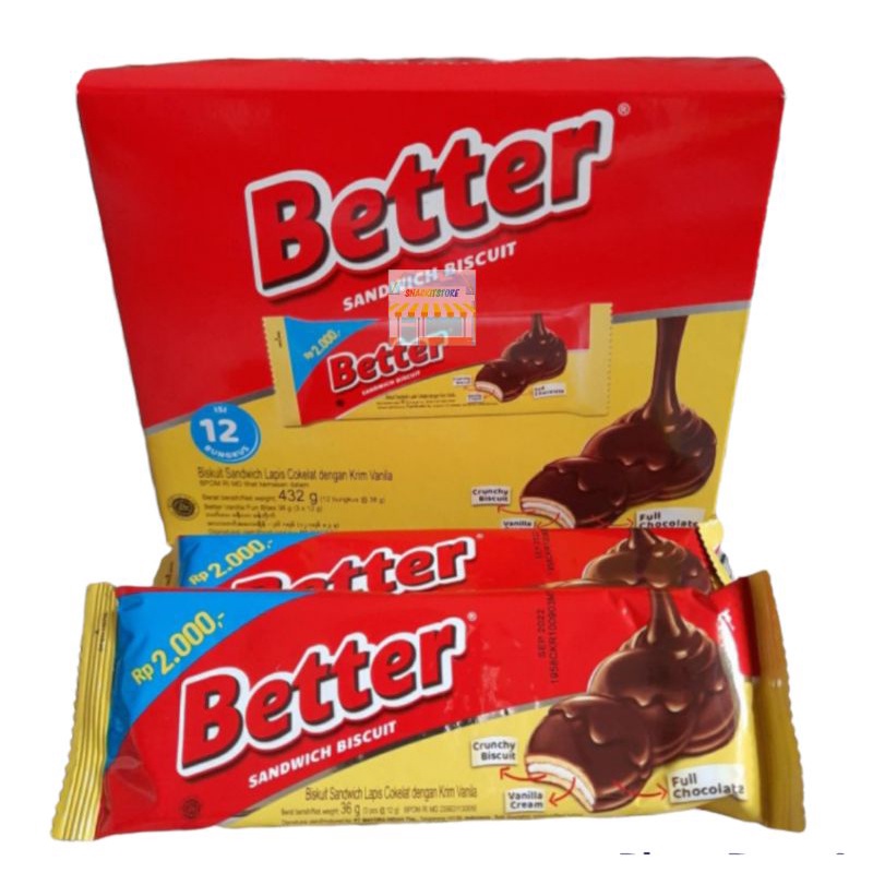 

Better Sandwich Biskuit Lapis Coklat Krim Vanilla 432gr isi 12Bungkus