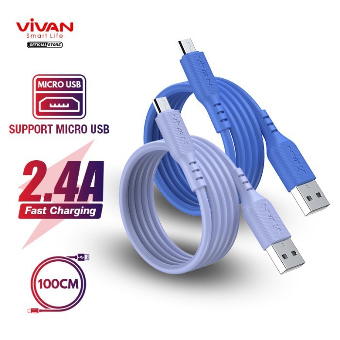 VIVAN Kabel Data VSM100 Data Cable Micro USB For Android 2.4A Silicone Garansi 1 year Original Resmi