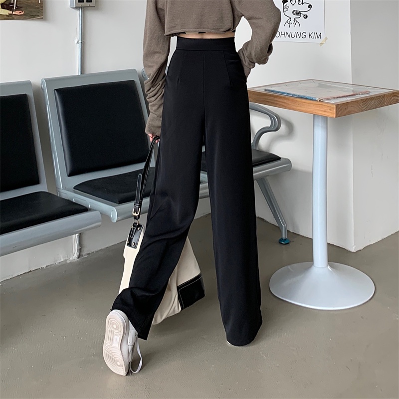 XIAOZHAINV Celana Wanita Korean Style High Waist Loose  Straight Pants Celana Wanita 0038