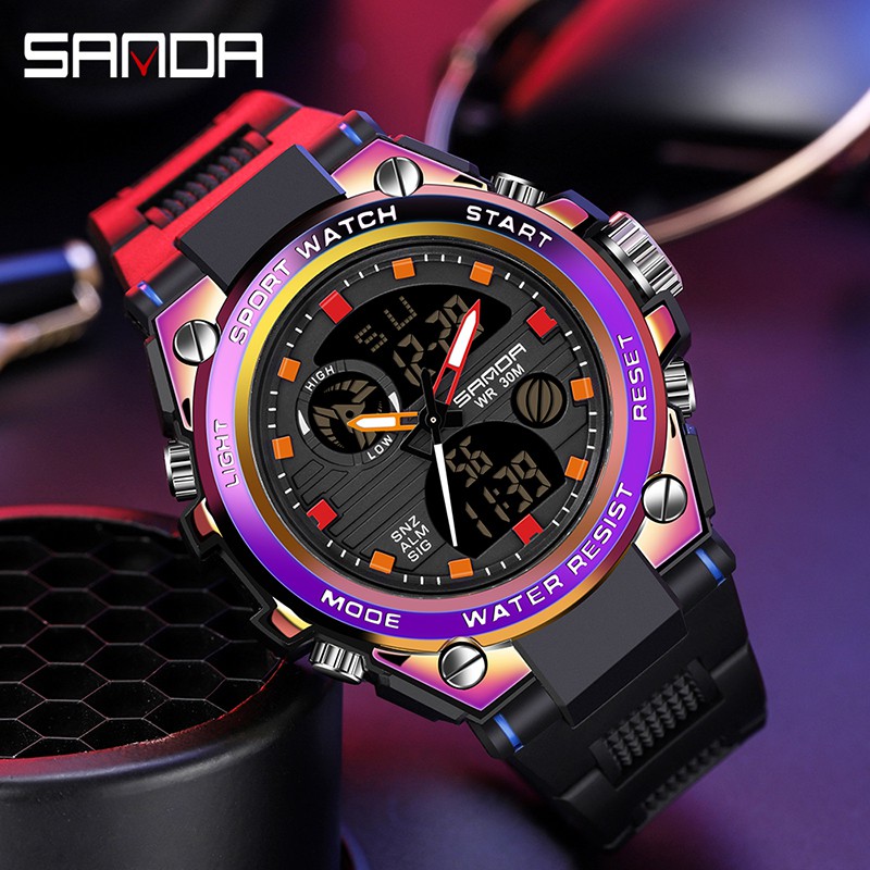 SANDA 739 Jam Tangan Pria Digital Analog Tali Rubber Fantasy Anti Air WATCHKITE WKOS