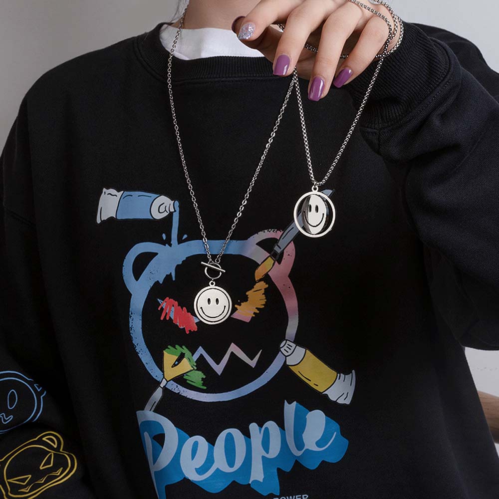 MXBEAUTY Trendy Circle Necklaces Hiphop Fashion Jewelry Clavicle Chain Smiley Face Punk Men OT Buckle Personality For Women Choker