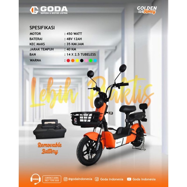 Sepeda listrik Goda 135 - Golden Honey Kursi Bisa Naik Turun