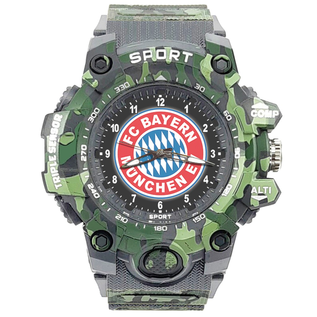 (ISTIMEWA BOSSQUE) JAM CUSTOM  BAYERN MUNCHEN STRAP ARMY - 5 Warna