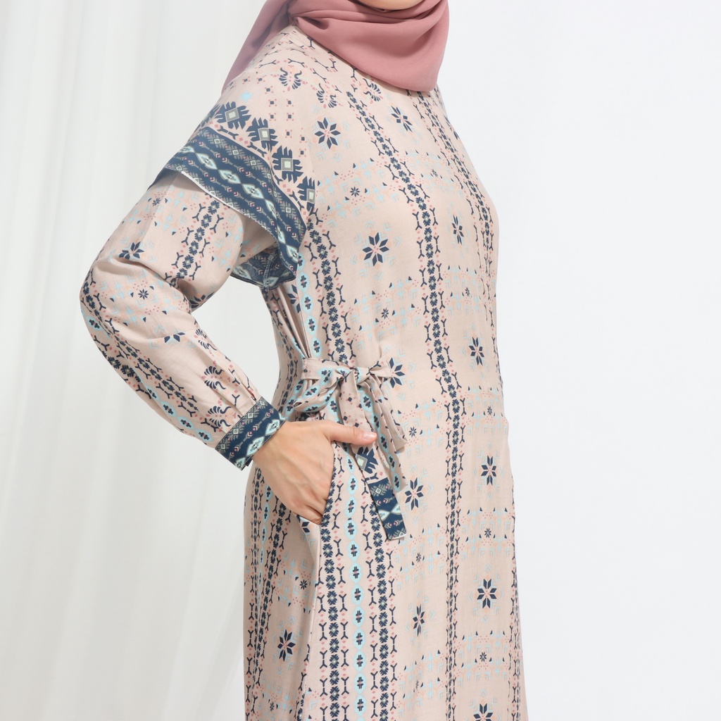 Lalucuku Sabrina Cream Dress Gamis Homey Bahan Catton Rayon Lengan Panjang-7