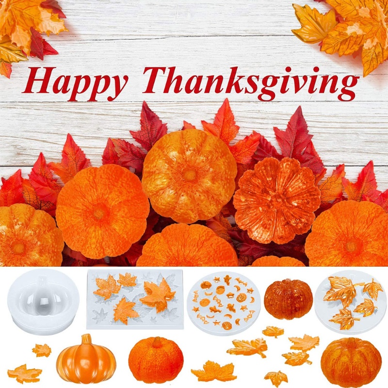 SIY  7Pcs DIY Halloween Thanksgiving Pumpkin Maple Leaves Star Moon Bat Pendant Silicone Epoxy Resin Mold Kit Art Craft Tools