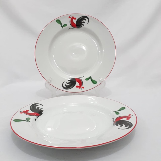 Piring makan keramik kopin ayam bulat ceper 10,5”