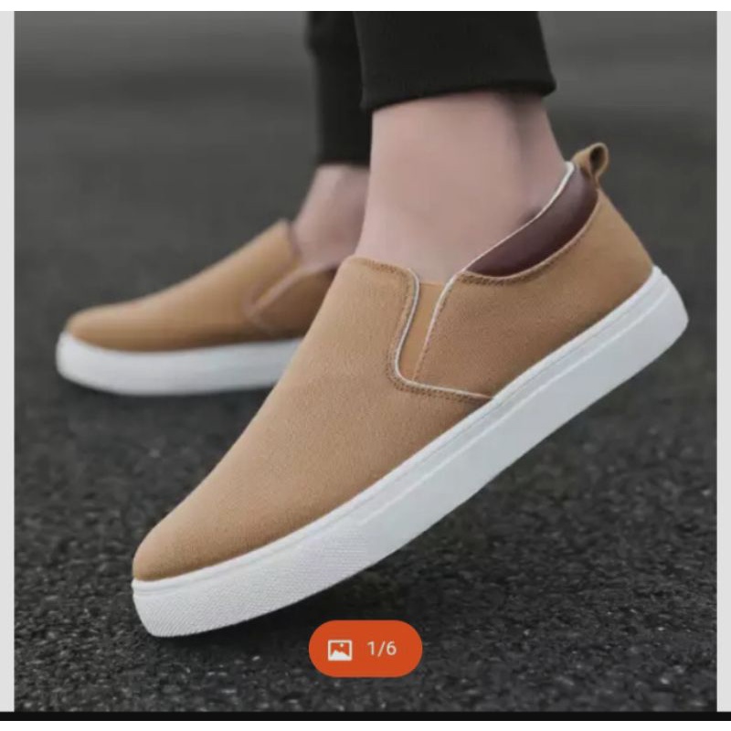 PROMO 1212 BIG SALE Sepatu sneakers slip on Pria wanita hitam abu abu coklat spatu cowo cw casual spatu murah