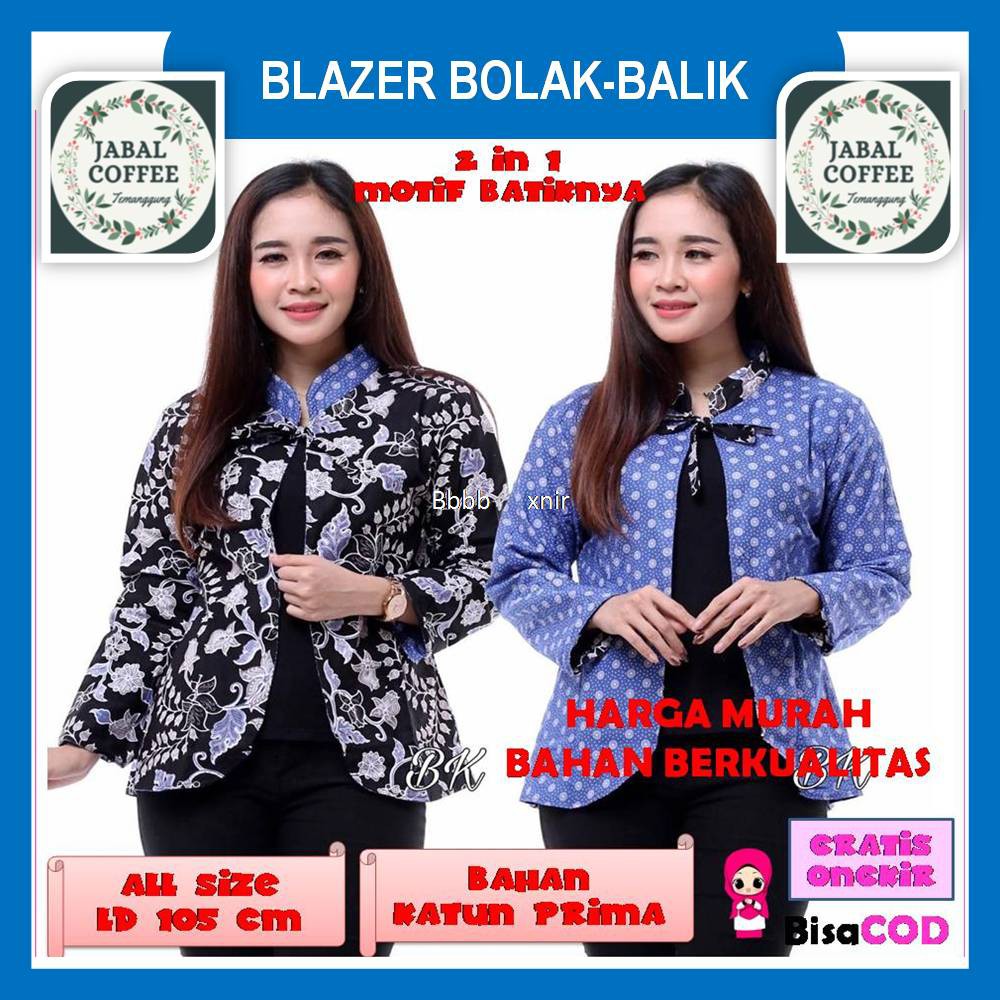 Atasan Blezer Batik / Blazer Batik Prima Bolak Balik / Outerwear Blazer Batik Perempuan Dewasa J13