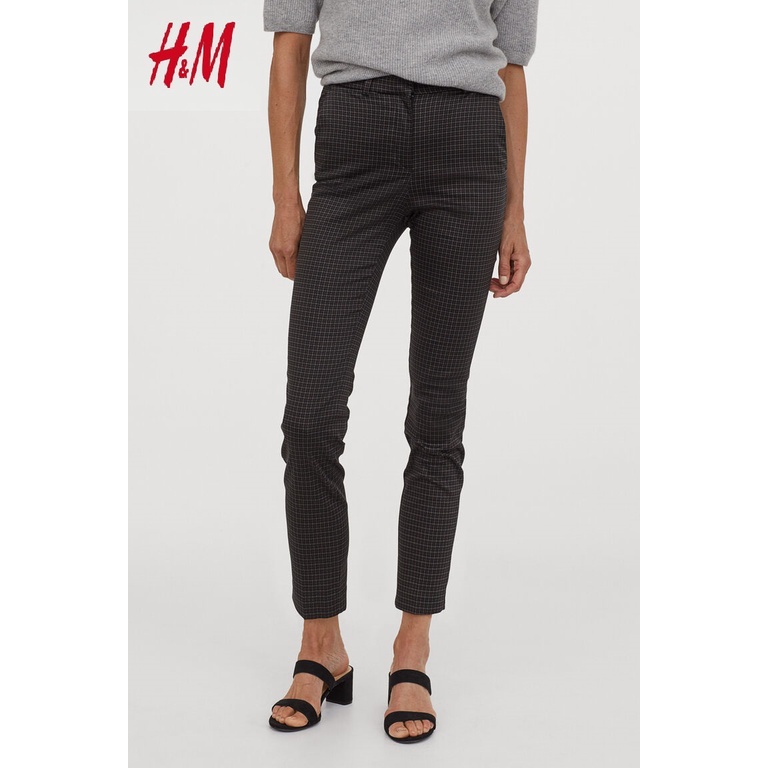 H&M Celana Wanita High Waist Trousers Motif Stretch Original Slacks Slim Fit