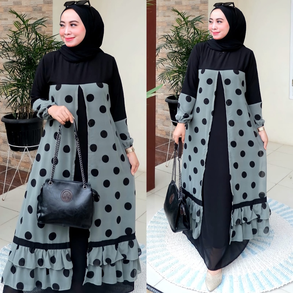 luna maxi mix ceruty bebydoll rompi /gamis rompi big polka ceruty bebydoll