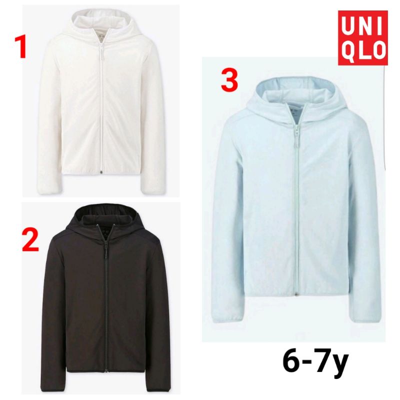Jaket anak Uniqlo airism branded original hoodie zipper 6-7 tahun biru putih