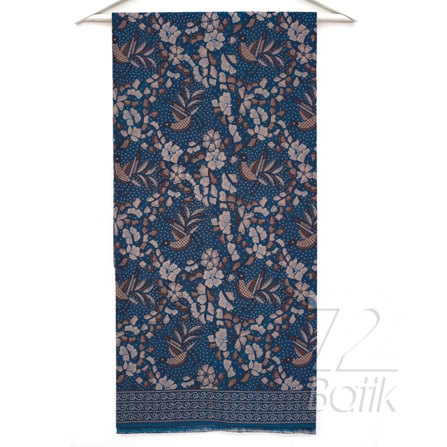 KAIN BATIK KATUN Premium Motif Burung Kembang Warna Biru Putih 723317 Cap 72 Jarik Jarit Samping Kebat Panjang Batik Katun Modern Premium Bahan Seragam Batik Pernikahan Kantor Keluarga Murah Kamen Jadi Batik Bali Lembaran