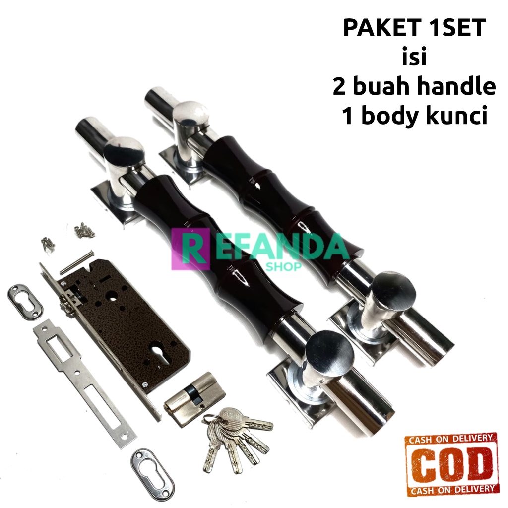 gagang tarikan pegangan handle pintu rumah minimalis 1set/2biji fullset kunci panjang 33cm warna nat