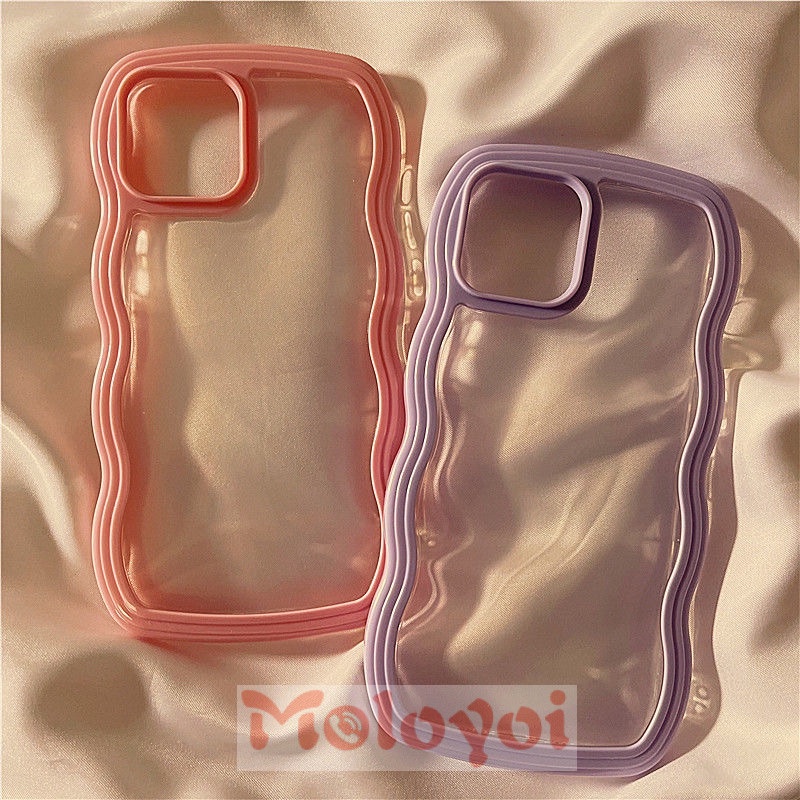 2 In 1 Soft Case TPU Frame Gelombang Macaron Cover IPhone 11 12 13 Pro Max 7 8x7plus 8plus XR XS