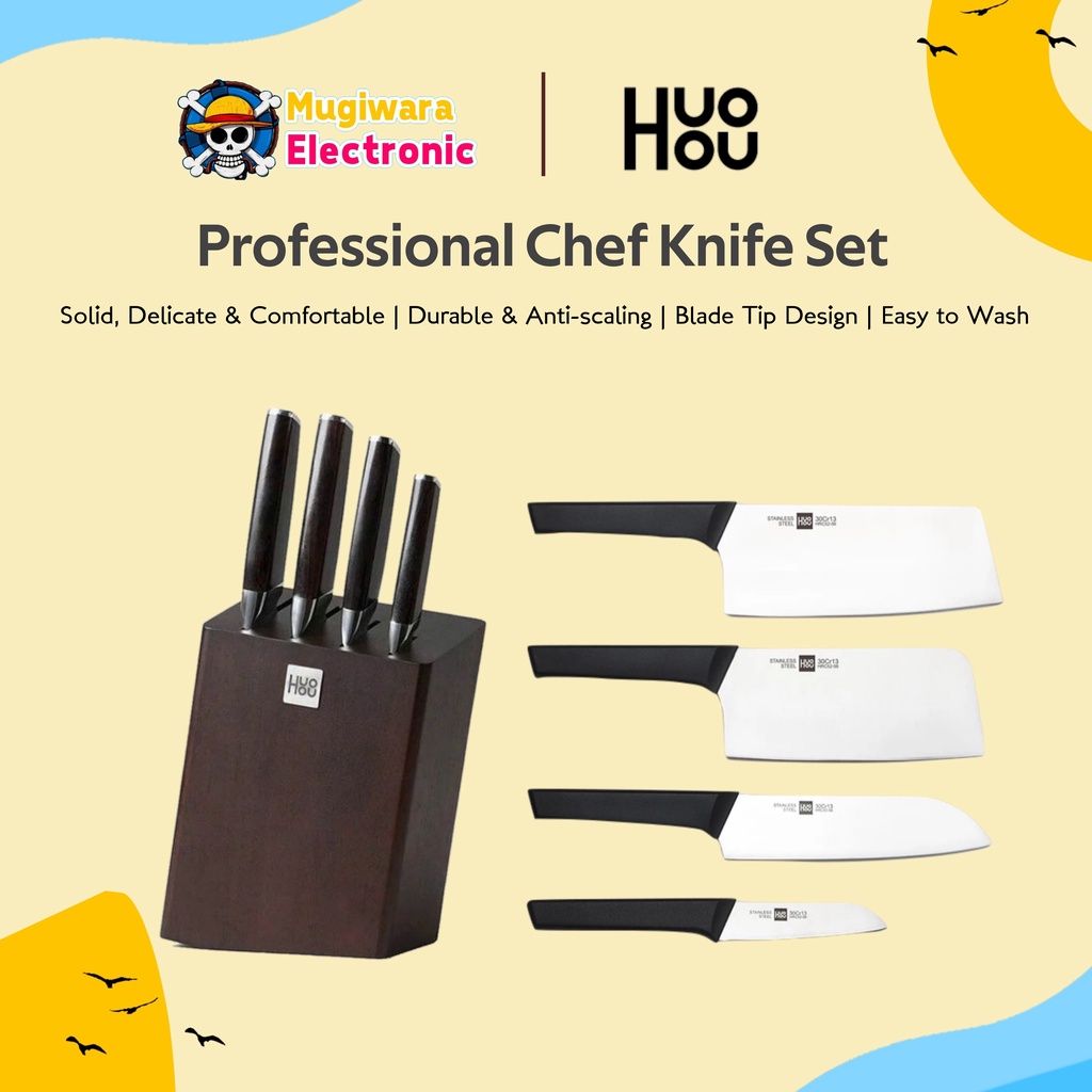 HUOHOU Professional Chef Knife Set Composite Steel Pisau Dapur