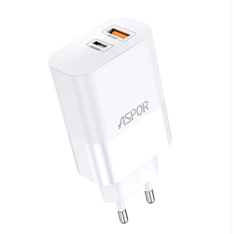 Gan Charger 65 watt Aspor original type-C &amp; Usb A Fast charge mirip Baseus