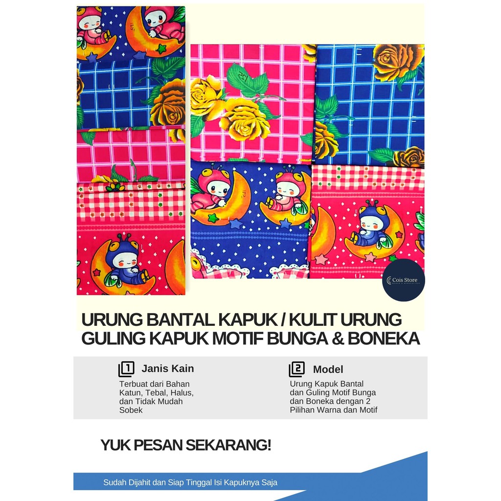Urung Bantal Kapuk / Kulit Urung Guling Kapuk Motif Bunga & Boneka Murah