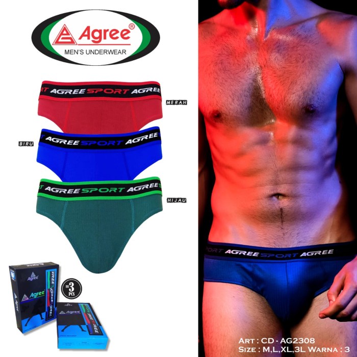 3 Pcs CD Agree Sport 2308 Pria Dewasa | Celana Dalam Agree Karet Boxer Sport Men's Brief | Sguna