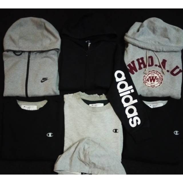 paket usaha hoodie dan crewneck second original bonus ts champion