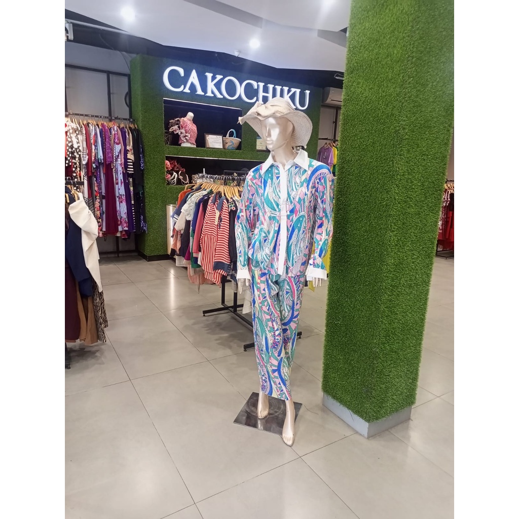 SETELAN CELANA PANJANG BAHAN PLISKET CORAK IMPORT PREMIUM