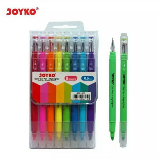 

Pulpen Gel + Highlighter 8 Warna Joyko 2in1 GPC-277 Set