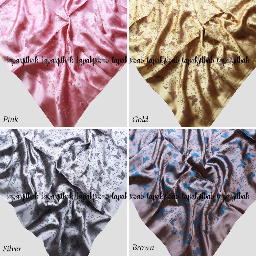 Unik Lapak Jilbab   Jilbab Segiempat Satin Morocco Motif Butterfly Diskon