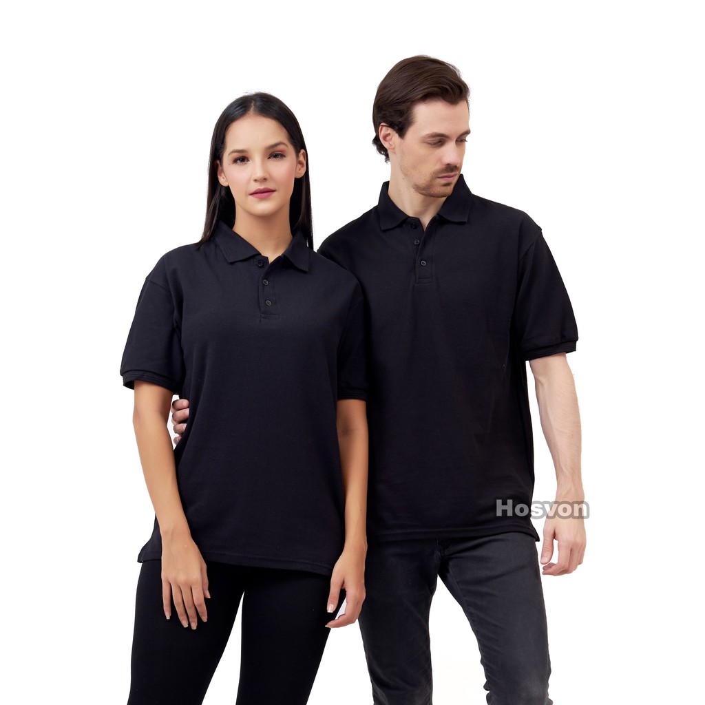 HITAM Hosvon Kaos Kerah Wangki COTTON 100% Size S-XXL ( PRIA &amp; WANITA )