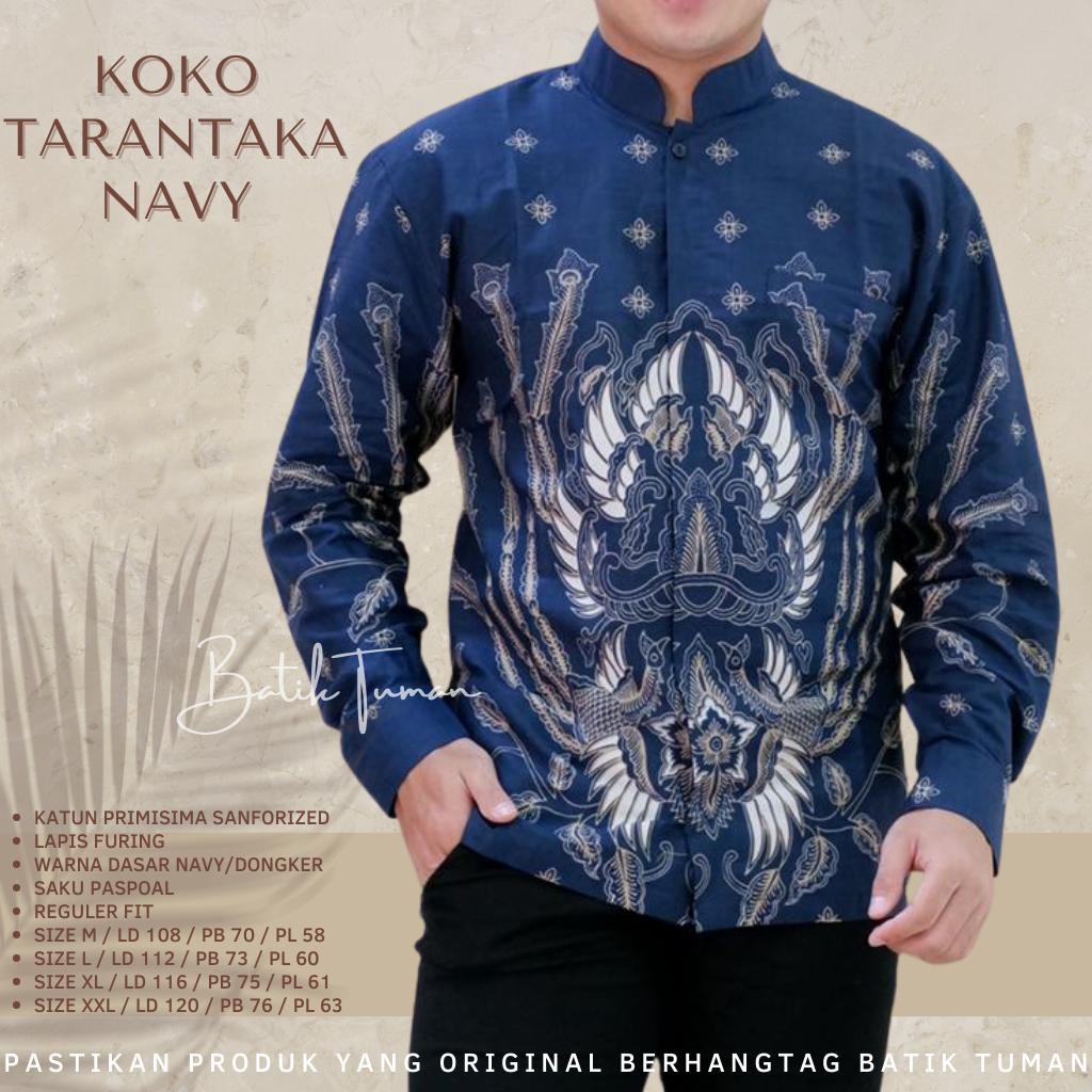 KOKO TARANTAKA NAVY Koko Batik Pria Lapis Furing Batik Katun Primisima Baju Koko Pria Lengan Panjang