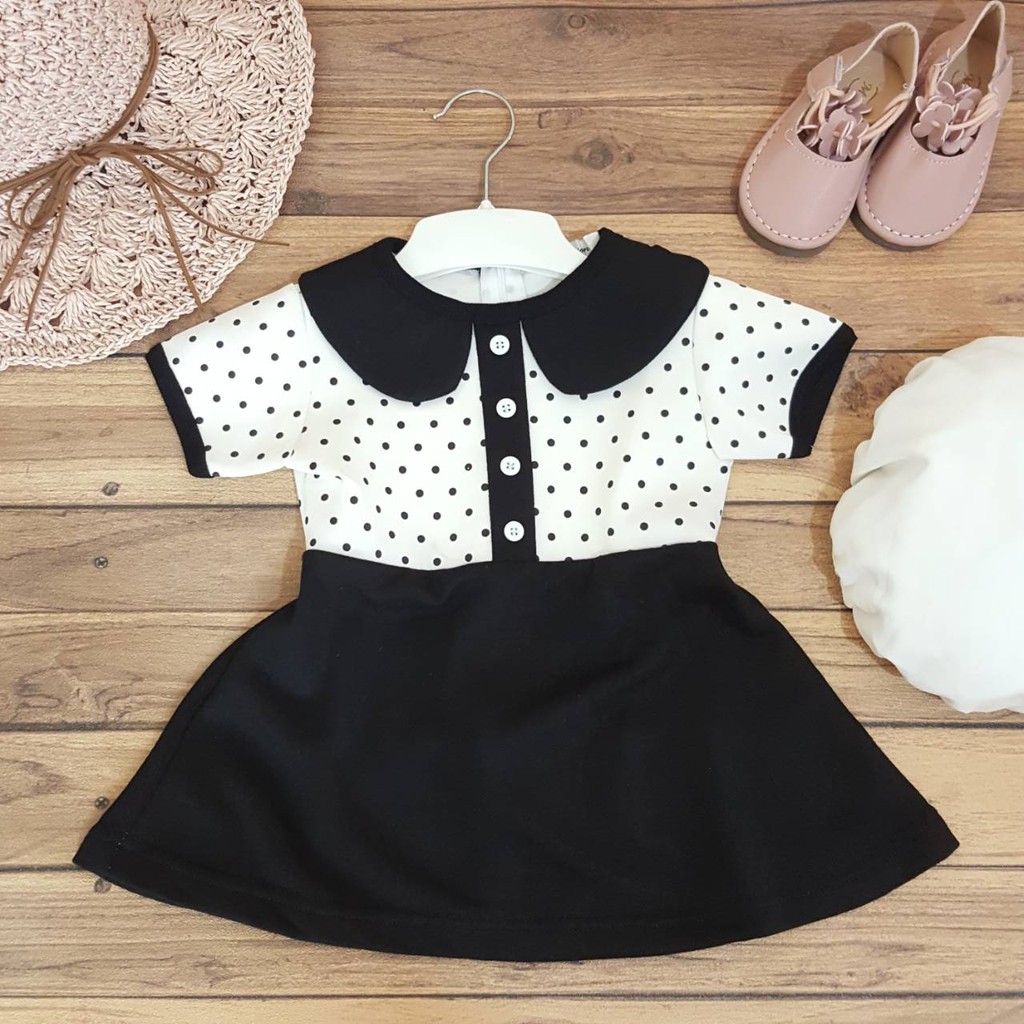 (SALE)Dress anak cewek kekinian putih polkadot lucu (TERMASUK TOPI) import