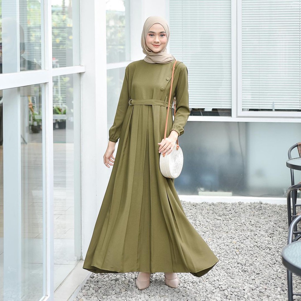 Gamis wanita terbaru 2021 Gamis remaja terbaru kekinian modern 2023 wanita dress arumi maxy syari-Hijau Tua