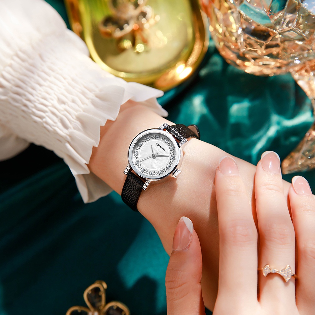 REBIRTH Jam Tangan Wanita Original Mode Elegan Set Perhiasan Lima Potongan (Jam Tangan + Gelang + Kalung + Anting + Cincin)