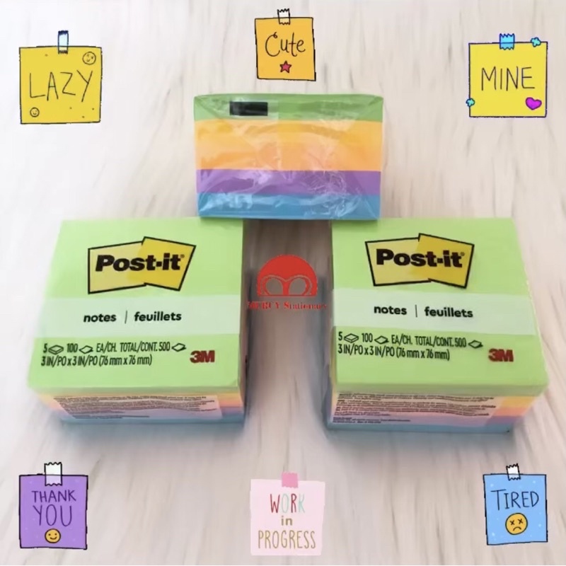 

500 Lembar - Post It 5 Colour 3M Ukuran 3”x3” (76mmx76mm)