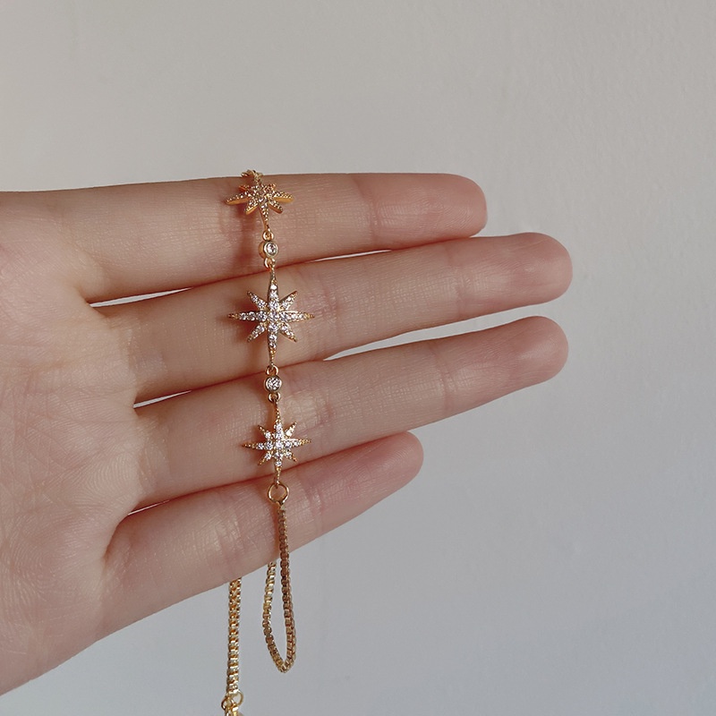 Hello Gelang Tangan Wanita Desain Bintang Oktagonal Simple Adjustable Hias Berlian Mikro Gaya Korea