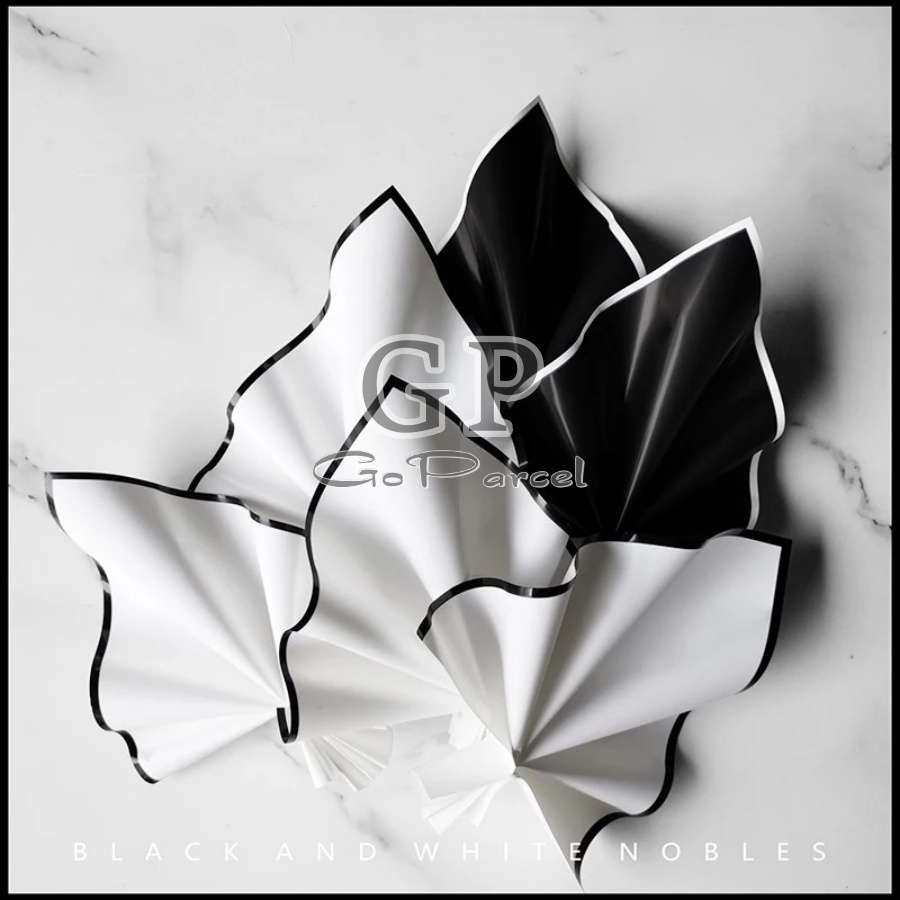 ( 5 Lembar ) MONOCHROME COLOR - FLOWER WRAPPING PAPER BLACK &amp; WHITE HITAM PUTIH MONOCHROME KOREAN PLASTIC CELLOPHANE KERTAS BUNGA FLORIST