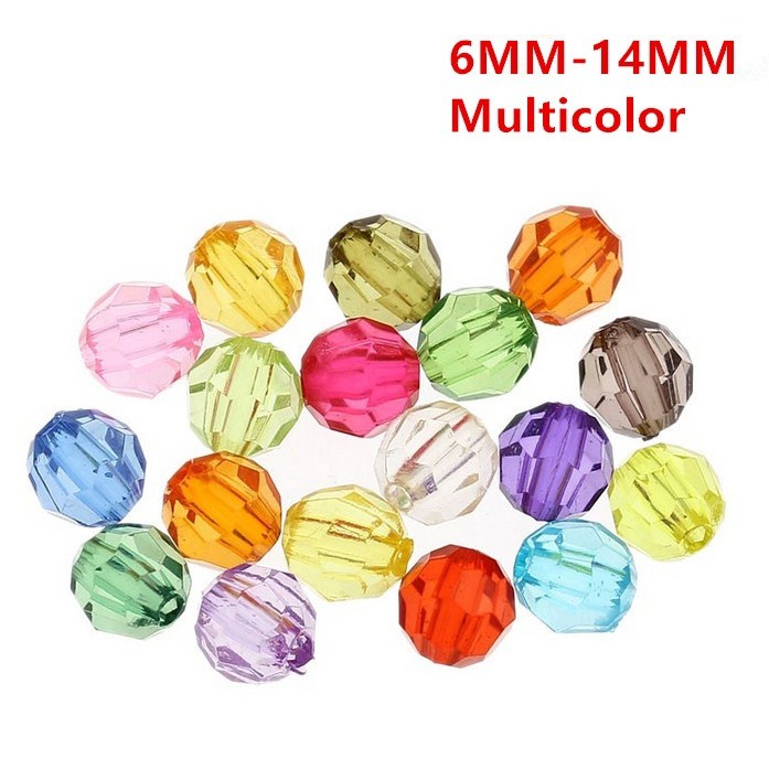 6Mm / 8MM / 10MM / 12MM / 14MM Manik-Manik Bulat Bahan Akrilik Warna Campur Untuk Membuat Perhiasan