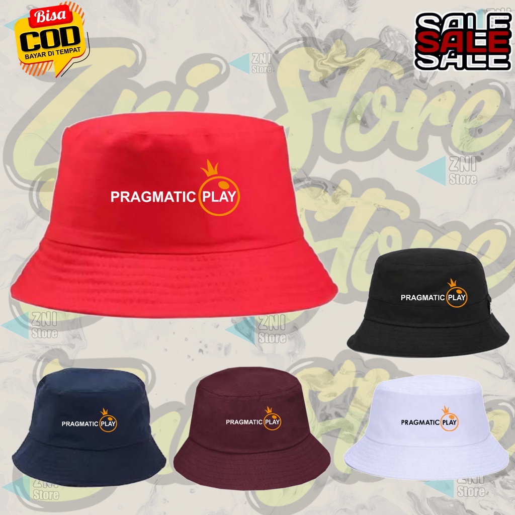 Topi Bucket Hat Tulisan Logo Pragmatic Play Unisex Cewe / Cowo / Pria Wanita