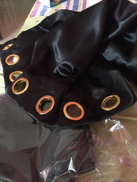 Gorden Jendela Pintu Blackout Import Hitam Serat Polos Model Smokring Ukuran L 100 Cm X T 200 Cm