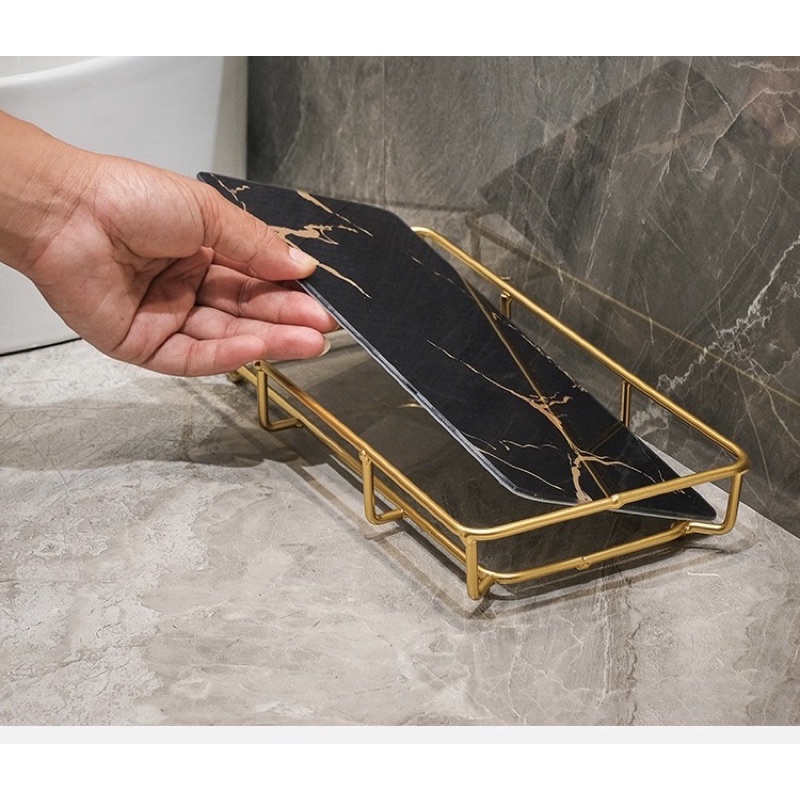 Marble Tray Bernda Hitam Putih / Pajangan Dekorasi Nampan Alat Kamar Mandi / Rak Penyimpanan Kosmetik Keramik / Ceramic Bathroom Storage