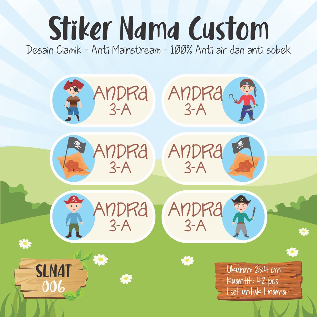 

Infinity Label Stiker Nama Anak Tas Sepatu Buku Sekolah Baju Botol SLNAT-006 Desain Anti Mainstream 2x4cm Waterproof 42pcs