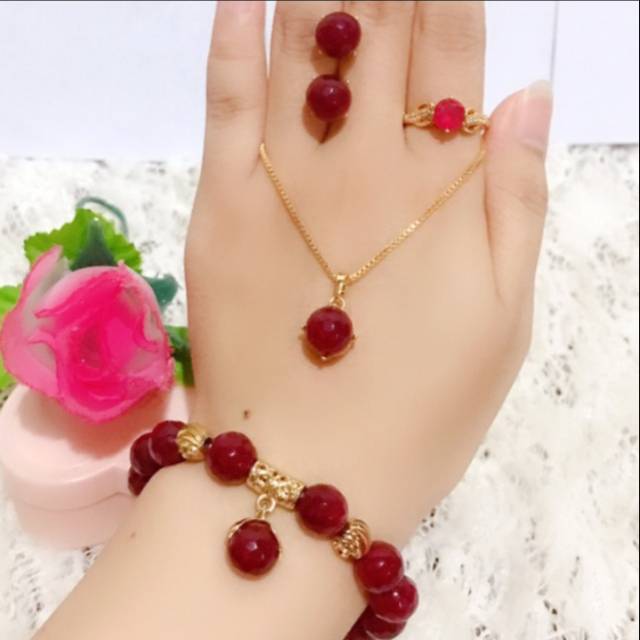 Set Perhiasan Xuping Giok Asli Lapis Emas 24K