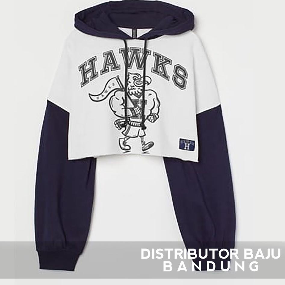 (STOK TERBARU) Sweater Hoodie Crop Wanita Hawks | American Style Sweatshirt Cropped | Pakaian Wanita