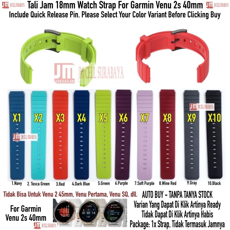 XMW Tali Jam 18mm Watch Strap Garmin Venu 2s 40mm - Rubber Silikon