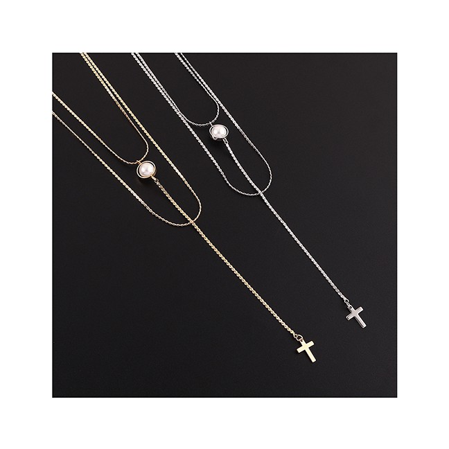 LRC Kalung Fashion Platinum Plated Gold Necklace - Cross Y6133X