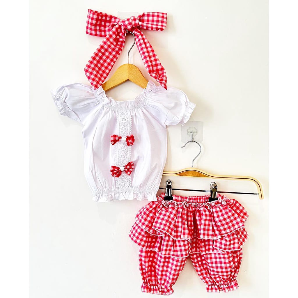 BARU! LIK046 - 3in1 Setelan Bayi Cewe Set Bandana Celana Sepatu Fashion Lucu Imut