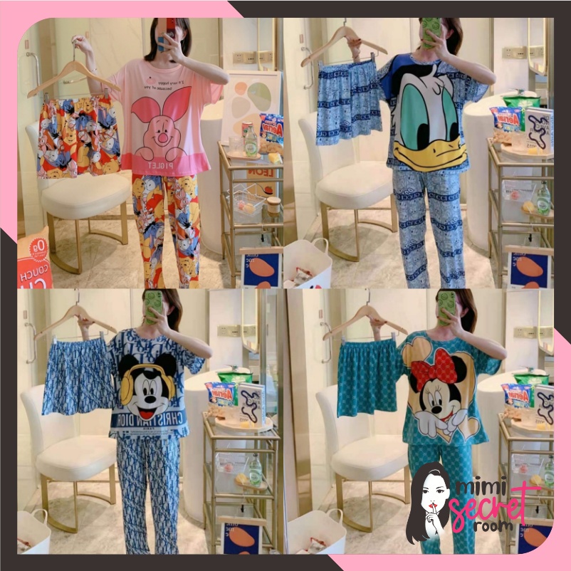 ❤ MIMI ❤ PIYAMA  3 in 1 | PIYAMA LENGAN PENDEK MOTIF |  BAJU TIDUR IMPORT | BAJU TIDUR  3in1 CELANA PANJANG CELNANA PENDEK