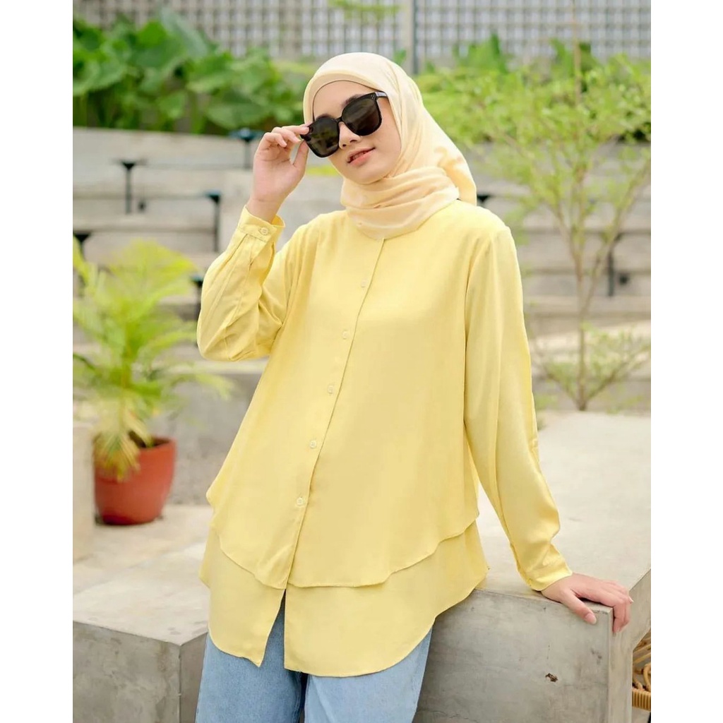 MADALYA - Baju Atasan Wanita Import Korea Blouse Wanita Jumbo Terbaru Modis Korean Style Putih Cewek